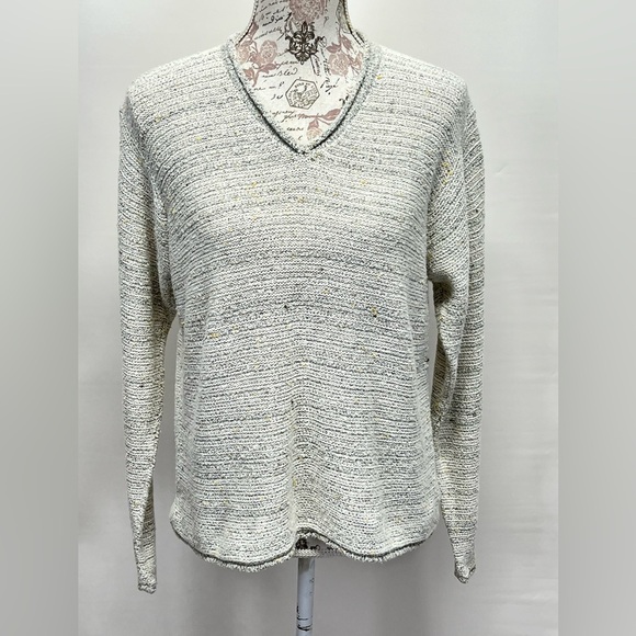 COLUMBIA Beige heather knit V‎ neck pullover size M. - Picture 1 of 12